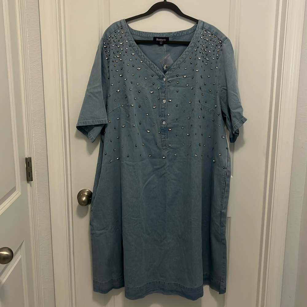 Women’s Denim Dress (size 26W) 
With Rhinestones all along the top. New